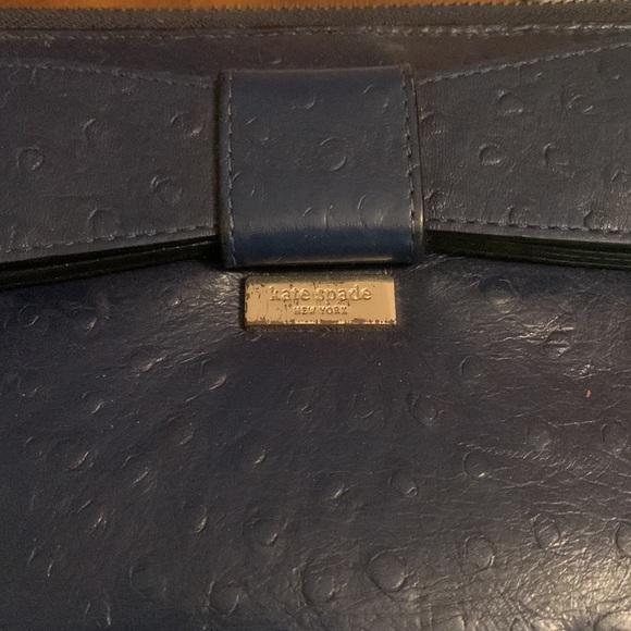 Kate Spade Bow Handbag + Large Ziparound Wallet Clutch Set Navy Ostrich - Picture 9 of 9